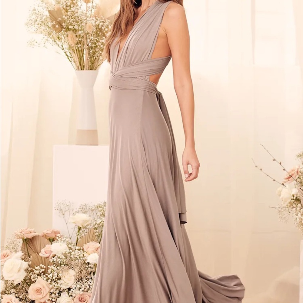 Lulus - Tricks of the Trade Taupe Convertible Maxi Dress